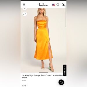 Orange satin midi dress xs